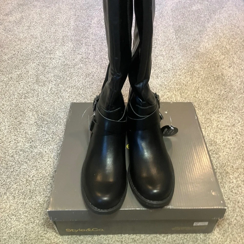 Style & Co Margoo Black Knee High Riding Boots Womens 5M F42199‎ NEW Equestrian